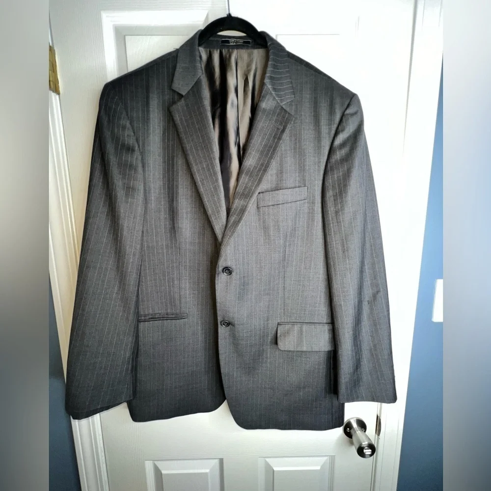 Arnold Brant Saks 44R Wool Cashmere Gray Blue Stripe Sports Coat Jacket 44 R